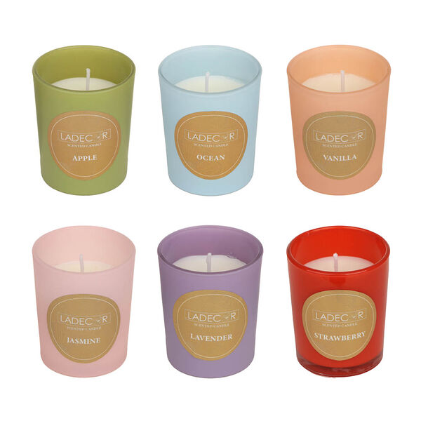 Ladecor свеча в стеклянном подсвечнике, парафин, 5,5x6,7 см, 6 цветов