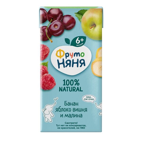 Нектар ФрутоНяня Банан, яблоко, вишня и малина с 6 месяцев 200 мл