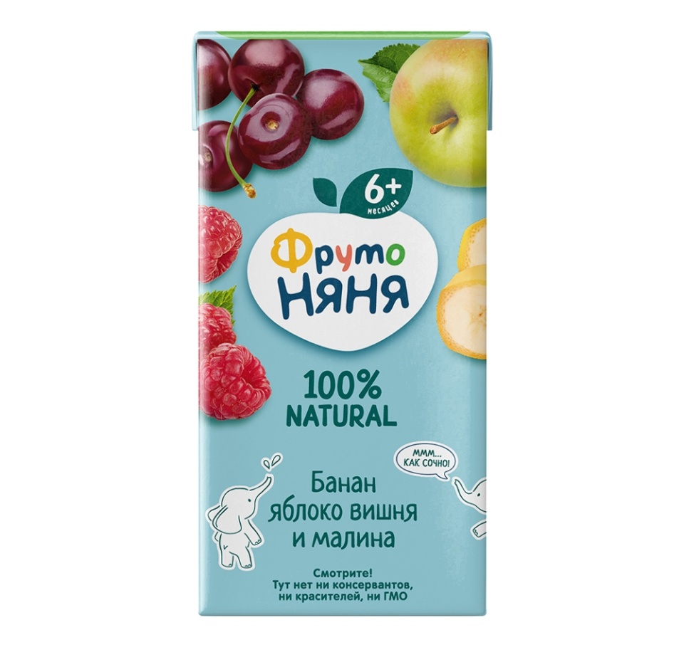 

Сок ФрутоНяня банан, яблоко, вишня и малина, 200 мл
