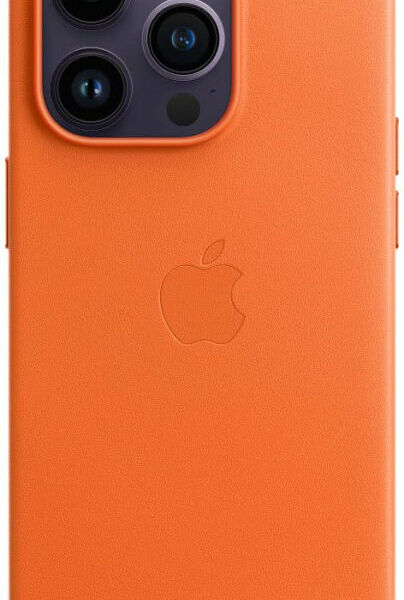 Чехол Apple MagSafe для iPhone 14 Pro, кожа, оранжевый