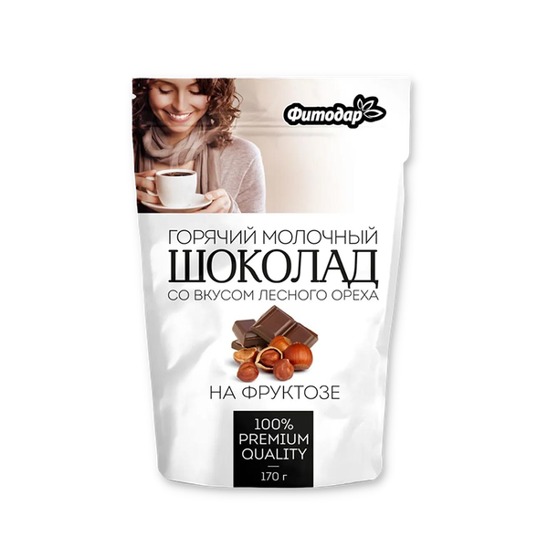 Какао Фитодар горячий шоколад со вкусом лесного ореха на фруктозе 170 г