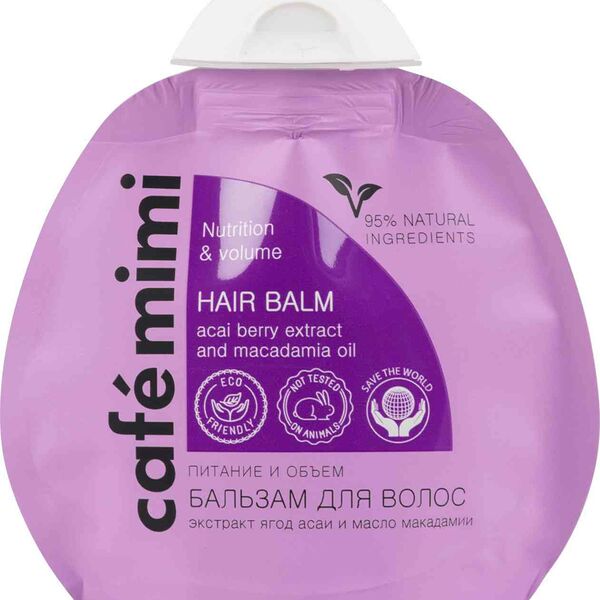 Бальзам для волос Питание и объем Cafe mimi экстракт ягод асаи и масло макадамии