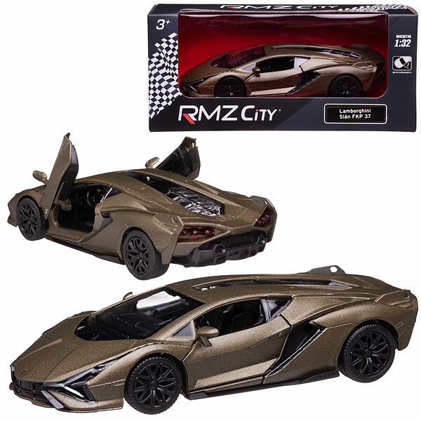 Машина металлическая RMZ City 1:32 Lamborghini Sian, оливковый матовый цвет, двери открываются