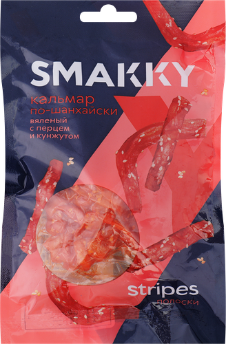 Кальмар вяленый SMAKKY По-шанхайски, с перцем и кунжутом, полоски