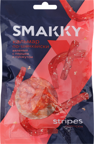 

Кальмар вяленый SMAKKY По-шанхайски, с перцем и кунжутом, полоски 70 г