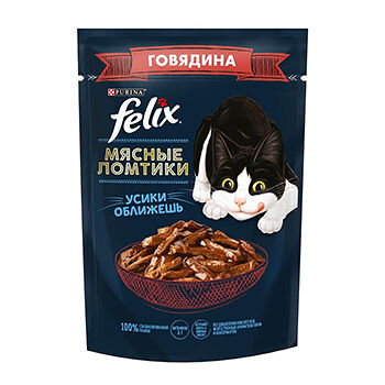 Корм консервированный FELIX Мясные Ломтики полнорационный для взрослых кошек, с говядиной 75г