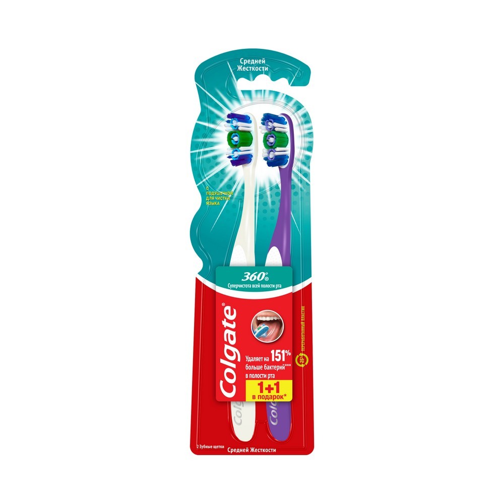 

Зубная щетка Colgate 360 суперчистота средней жесткости цвет в ассортименте 2 шт