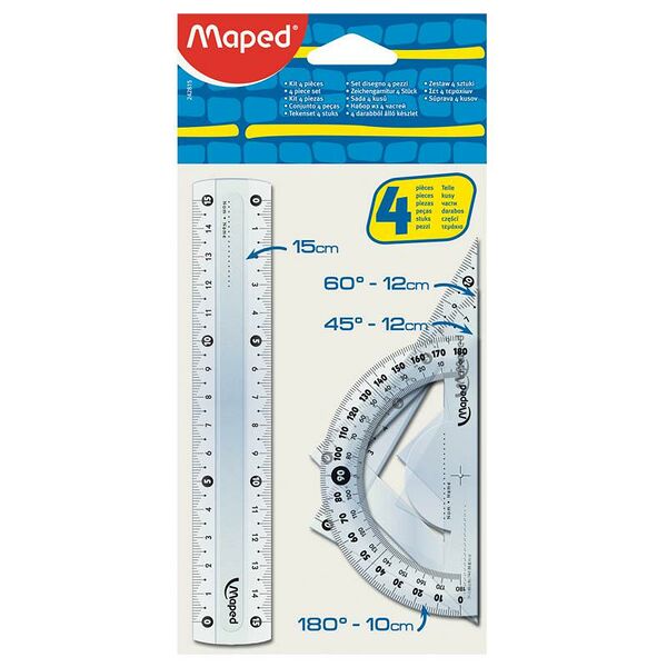 Набор линеек 15см, 2 треугольника, транспортир арт. 242815