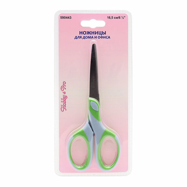 SH026.05 Ножницы универсальные, 16,5 см/6 1/2', мягкие ручки SOFT, синий/зеленый, Hobby&Pro