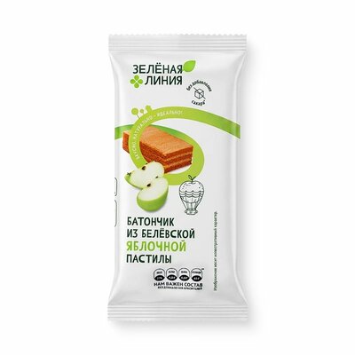 Батончик Зелёная Линия из белевской яблочной пастилы без сахара 35 г
