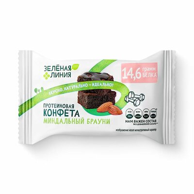Конфета протеиновая Зелёная Линия Миндальный Брауни 30 г