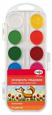 Акварель Гамма Мультики NEW Медовая 12 цветов, 1 шт., дизайн в ассортименте