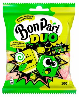 Маршмеллоу Бон Пари Дуо (Duo) кислые кубы жевательные фруктовые 100 г