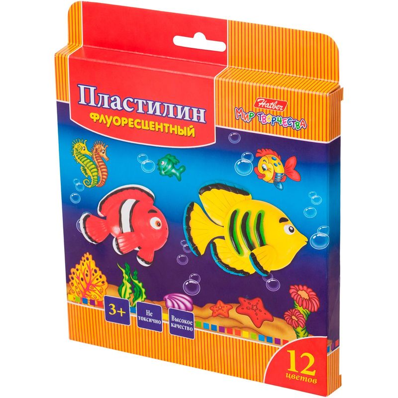 

Пластилин восковой Hatber Морская семейка флюоресцентный 12 цветов