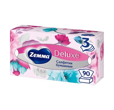 Салфетки бумажные Земма (Zemma) Делюкс (Deluxe) 3 слоя 90 шт. дизайн упаковки в ассортименте
