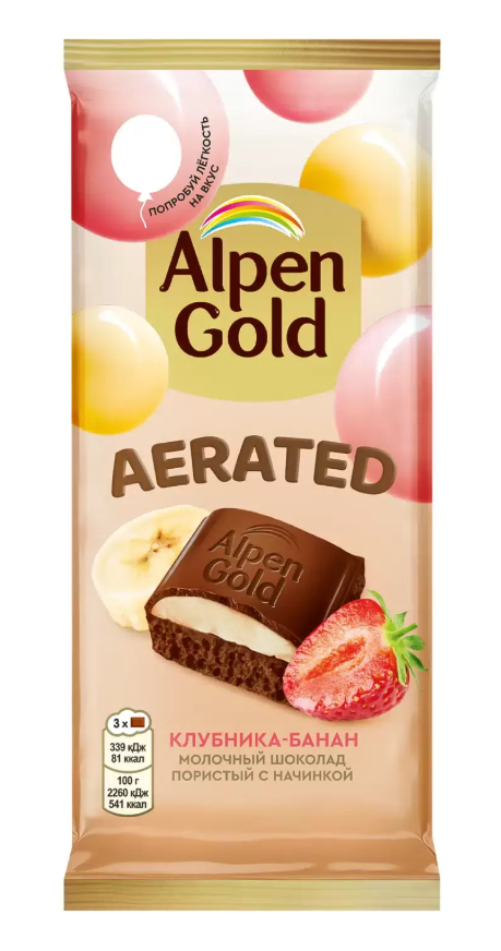 

Шоколад молочный Alpen Gold Пористый (Aerated) клубника банан 75 г