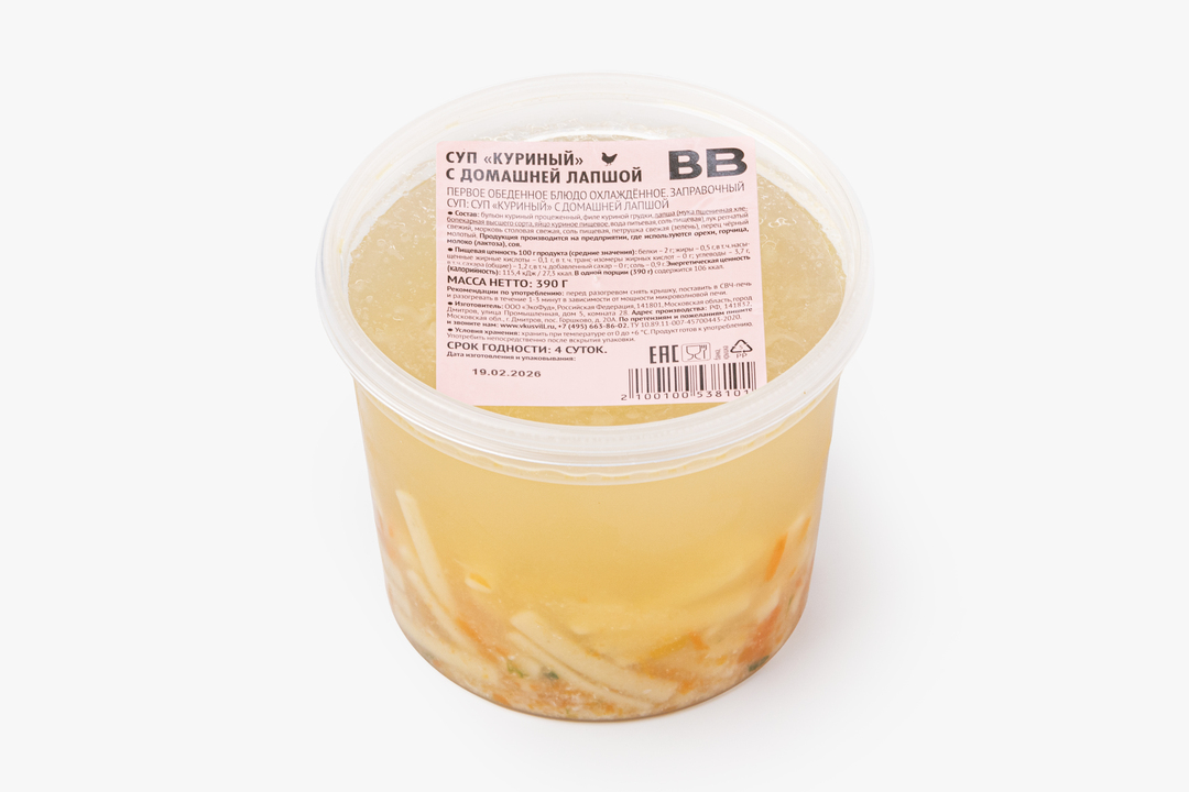 

Суп Вкусвилл куриный с домашней лапшой 390 г