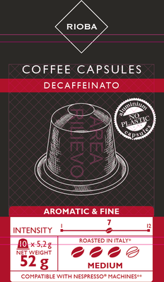 Кофе в капсулах Rioba Decaffeinato без кофеина для кофемашин Nespresso 10 шт. 52 г