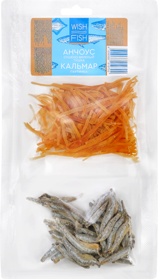 Микс сушено-вяленый Wish Fish Анчоус и кальмар паутинка пряный 70 г