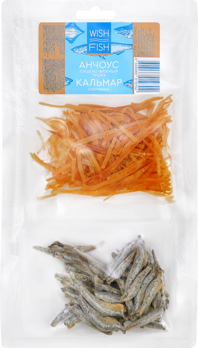 

Микс сушено-вяленый Wish Fish Анчоус и кальмар паутинка пряный 70 г