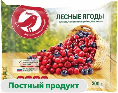 Смесь ягодная АШАН Красная птица Лесные ягоды замороженная