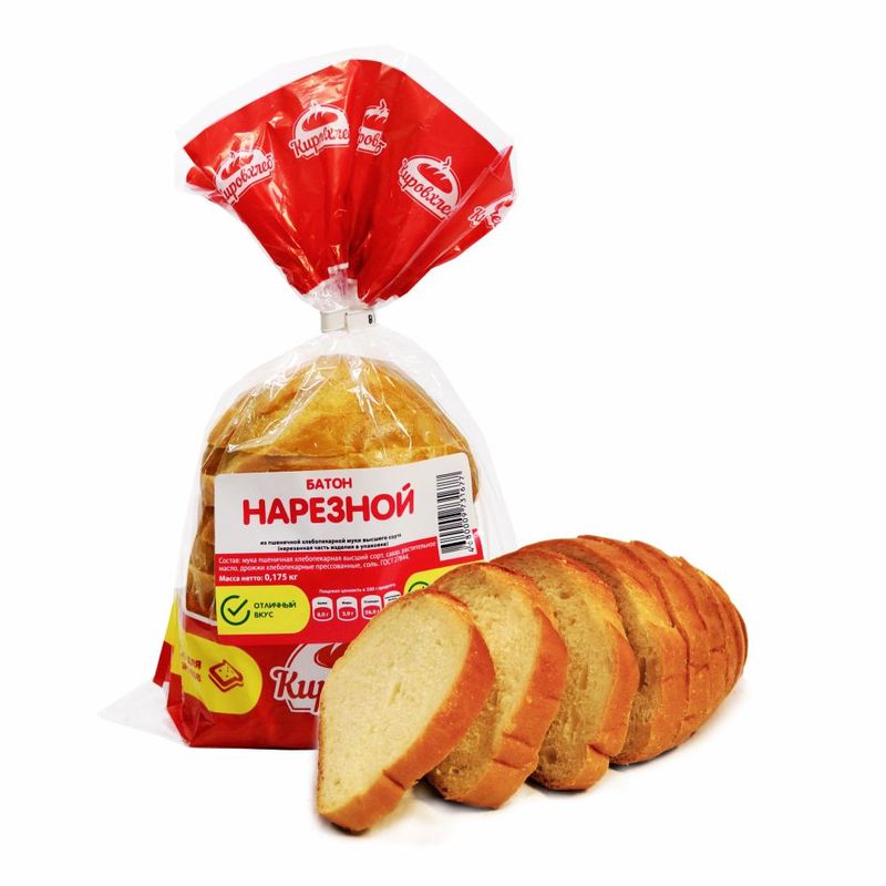 

Батон БКК КИРОВ Нарезной в нарезке, высший сорт 175 г