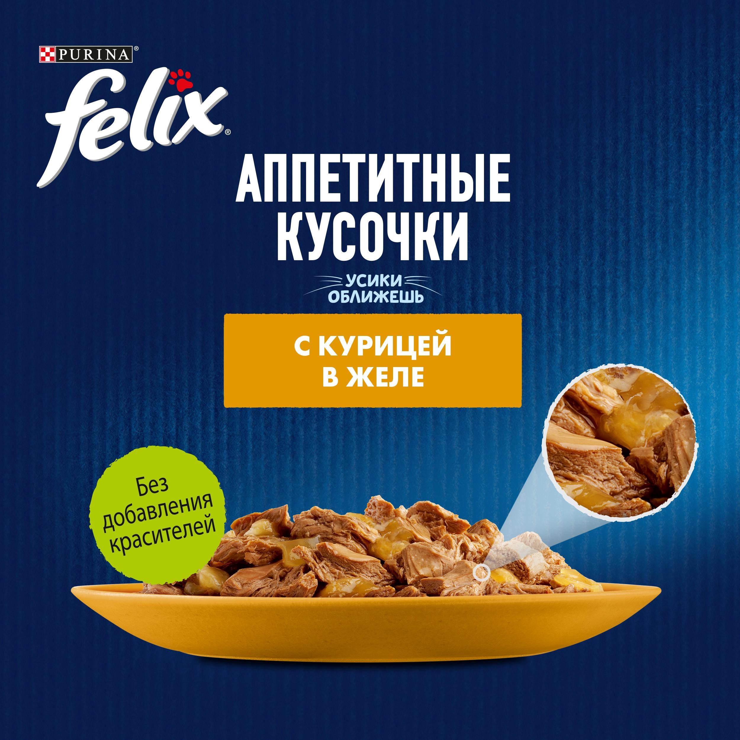 

Влажный корм Felix Аппетитные кусочки для взрослых кошек с курицей в желе 75 г