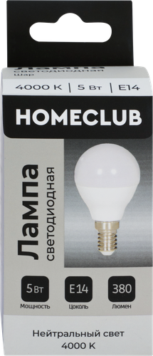 

Лампа светодиодная Homeclub шар 5 Вт E14 теплый свет арт. LED-G45-5E1427