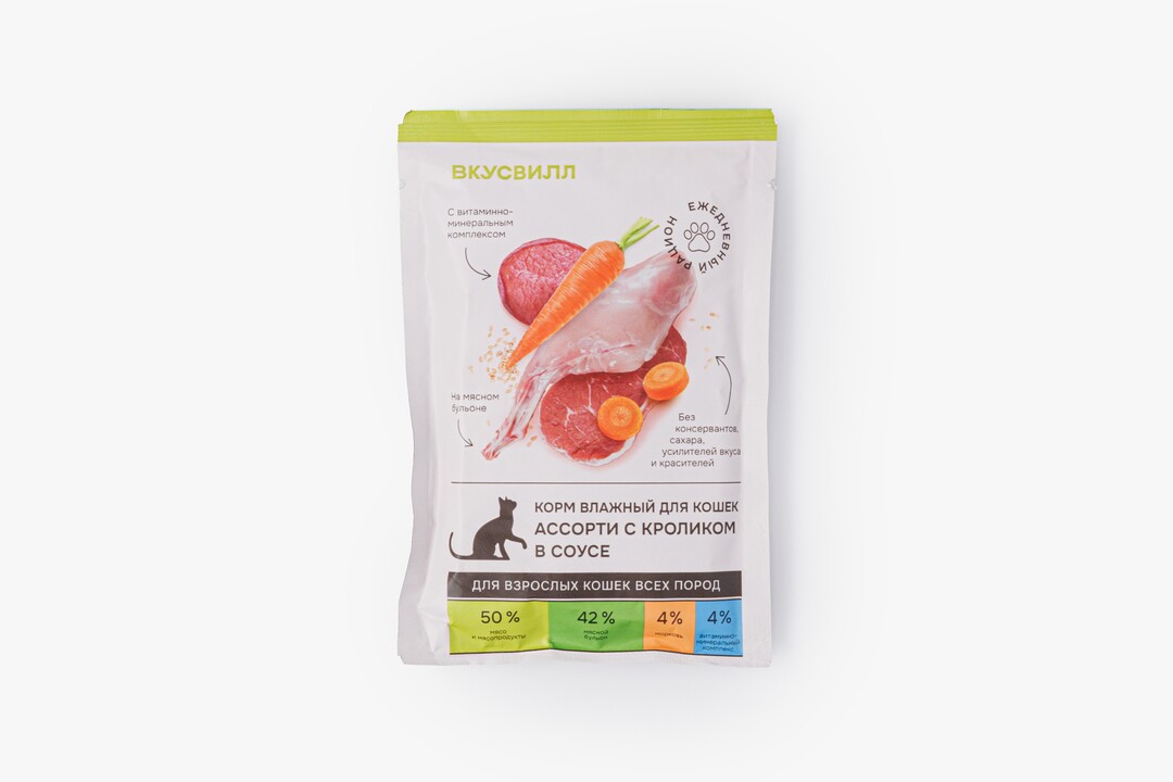 

Корм влажный для кошек ВкусВилл Ассорти с кроликом в соусе 85 г