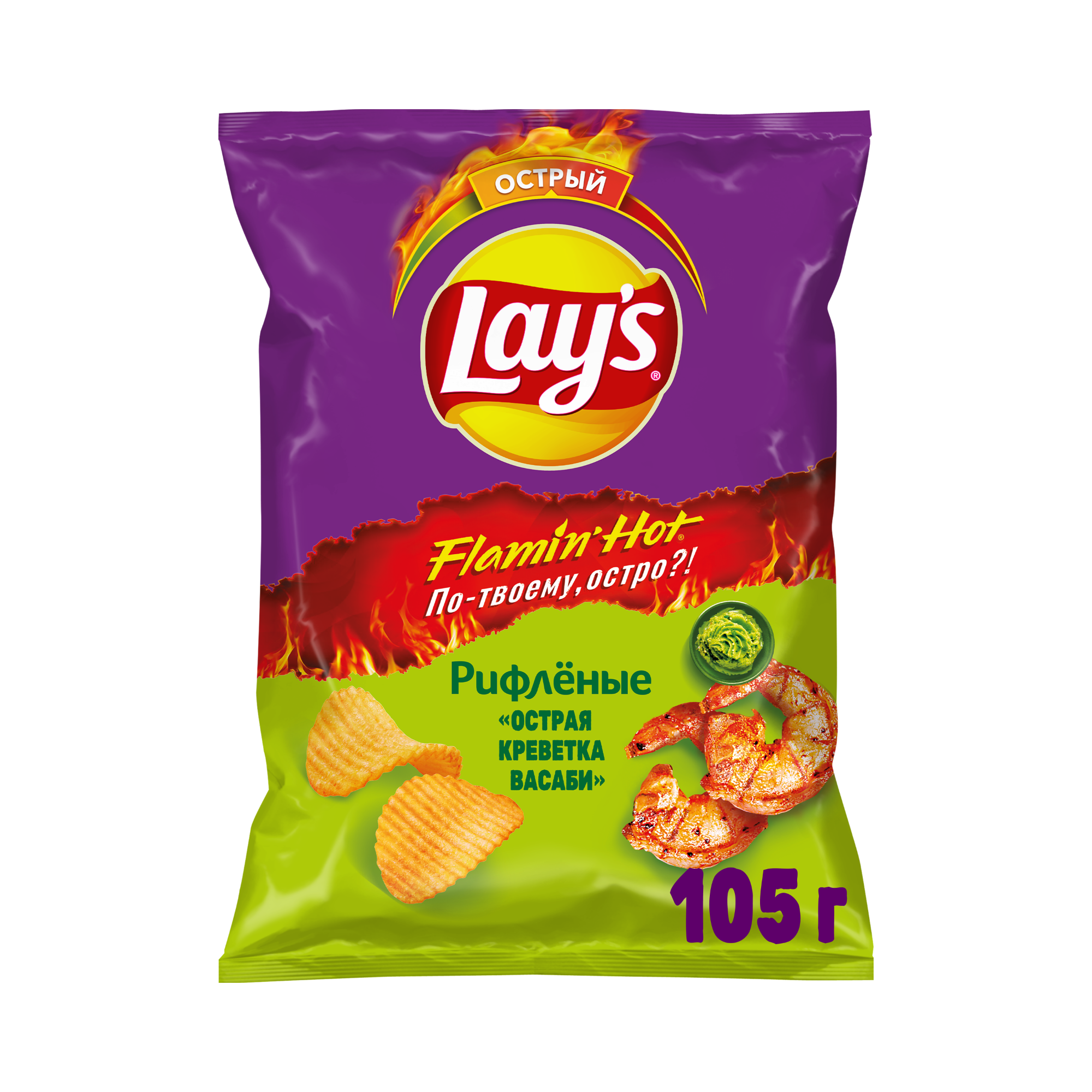 

Картофельные чипсы Lay's Рифленые Острая креветка васаби 105 г