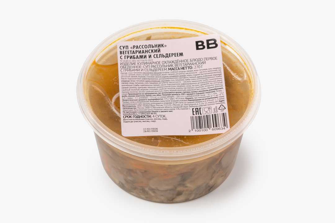 

Суп Рассольник вегетарианский с грибами и сельдереем 270 г