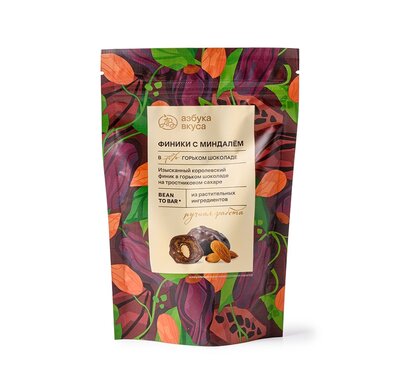 Конфеты Азбука Вкуса финики с миндалем в 70% горьком шоколаде 130 г