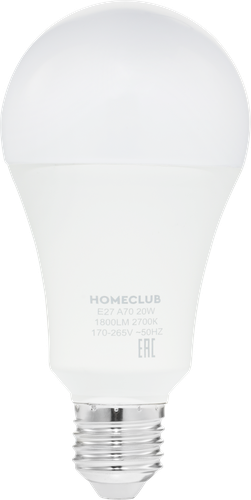 

Лампа светодиодная Homeclub груша 20 Вт E27 теплый свет арт. LED-A70-20E2727