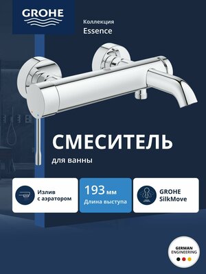 Смеситель для ванны GROHE Essence, хром (33624001)