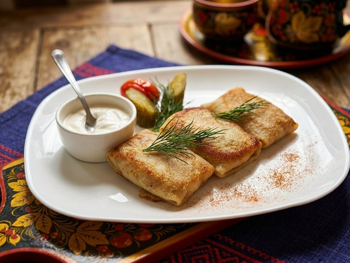 Сытные блины с томленой курой и грибами