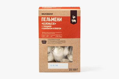 Пельмени ВкусВилл Болоньезе с говядиной и цыпленком-бройлером Продукт замороженный 500 г