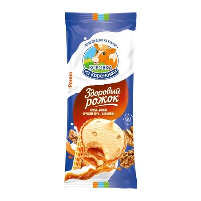 Мороженое рожок Коровка из Кореновки Крем-брюле с грецким орехом 15% 100 г