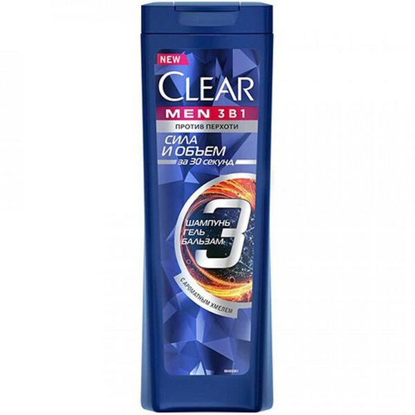 Шампунь-бальзам-гель для душа Clear Men 3 в 1 Объем и Сила, 400 мл