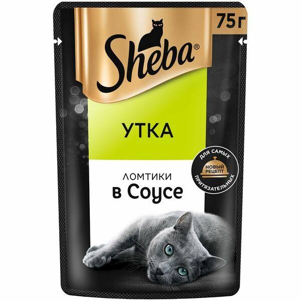 Корм Sheba Ломтики в соусе Утка для взрослых кошек с уткой консервированный полнорационный, 75г