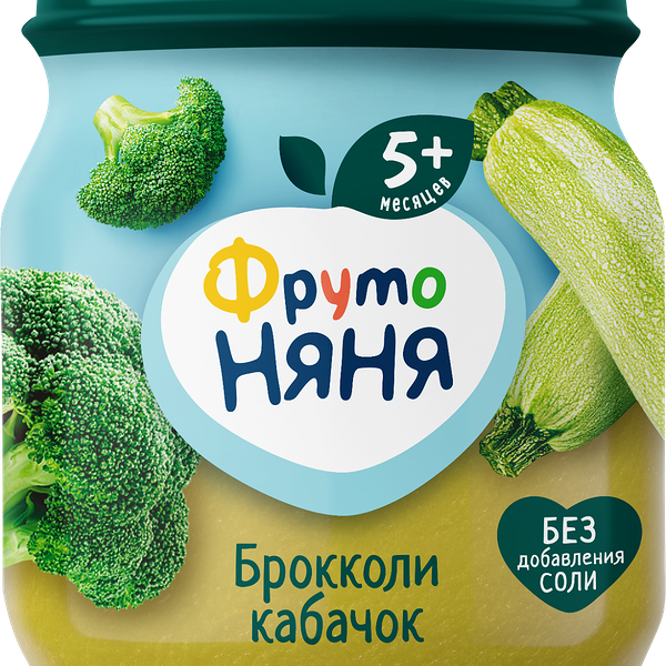 Пюре ФрутоНяня натуральное из капусты брокколи и кабачков с 5 мес., 110 г