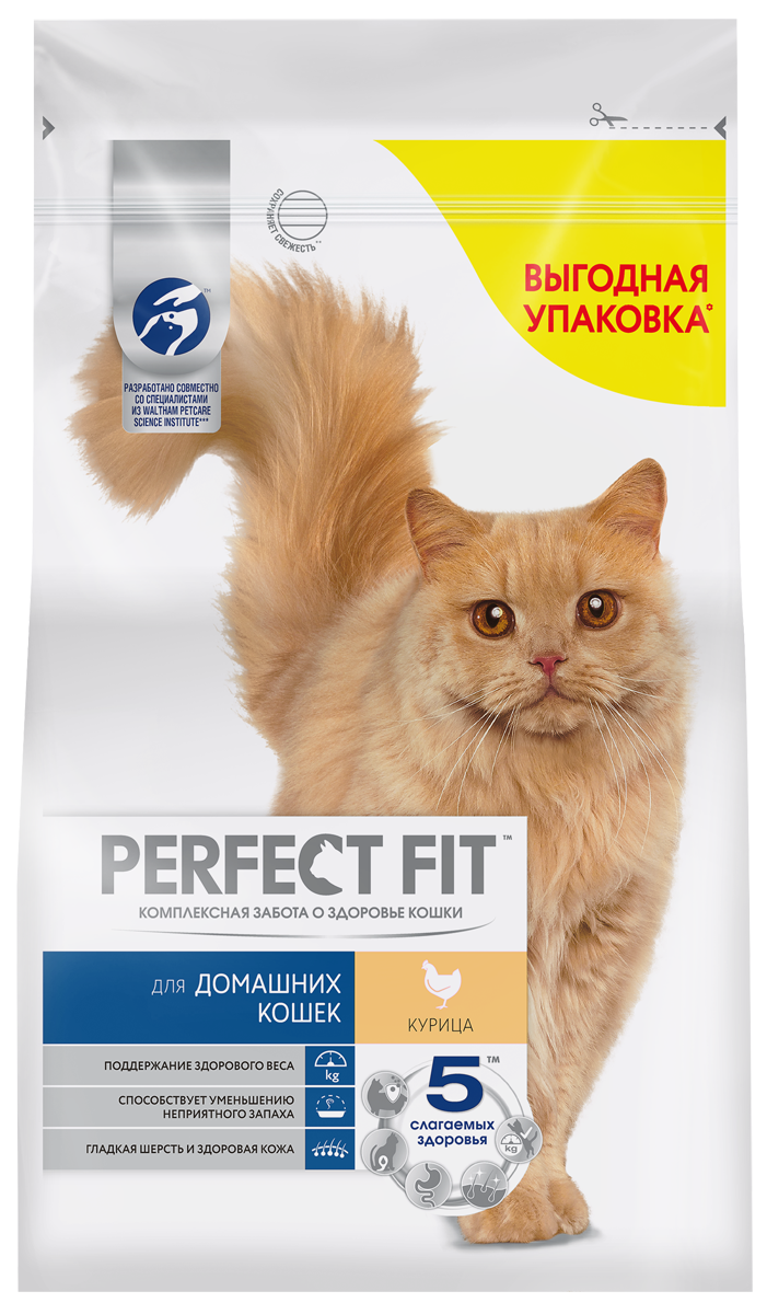

Cухой полнорационный корм Perfect Fit для живущих в помещении кошек, с курицей 2.5 кг