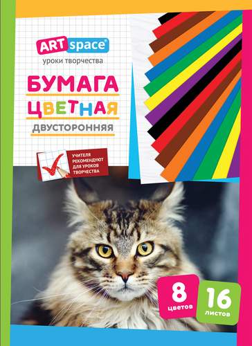 

Бумага цветная ArtSpace двухсторонняя A4 8 цветов 16 листов дизайн папки в ассортименте