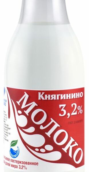 Молоко Княгинино питьевое пастеризованное 3.2%, 430г