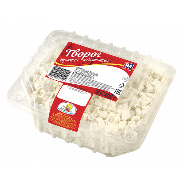 Творог зерненый Домашний 4% со сливками контейнер 400г ТМ Молочная страна