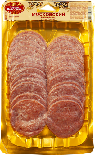 

Колбаса копчено-вареная МЯСНАЯ КЛАССИКА Московский Сервелат высший сорт, нарезка, 160г