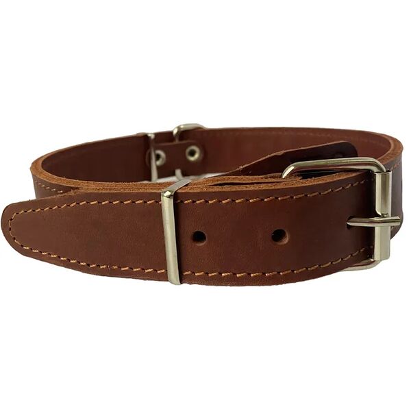 Ошейник Glogin Frais двухслойный средний Коричневый натуральная кожа 35мм х 54-68см