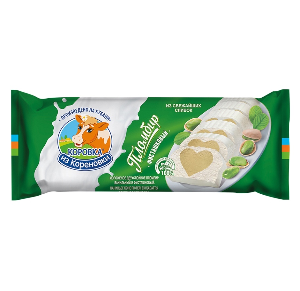 

Мороженое двухслойное Коровка из Кореновки Пломбир фисташковый 400г