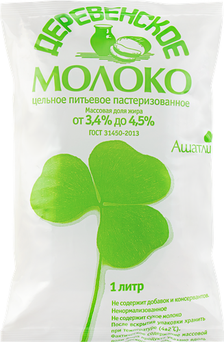 Молоко пастеризованное Деревенское 3,4–4,5%, без змж