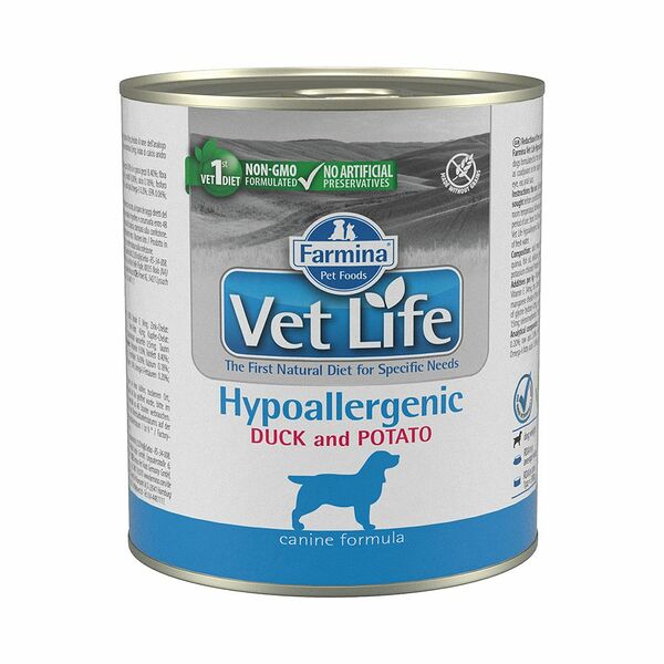 Корм для собак FARMINA Vet Life Hypoallergenic при аллергиях, утка с картофелем паштет банка 300г х 6 шт