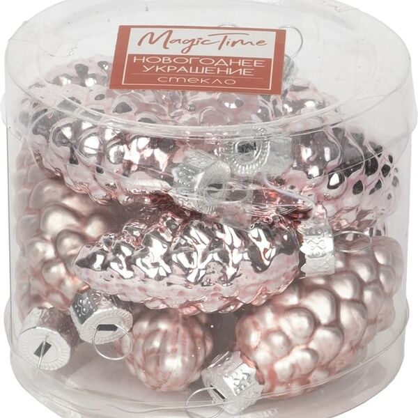 Набор новогодних украшений Magic Time Розовые шишки из стекла  5*2.5*2.5см 8шт